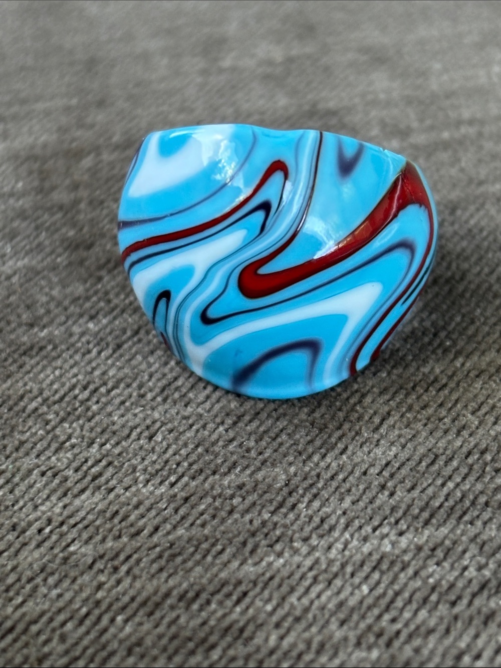 Blue Red Swirl ART GLASS Ring - Fun Marble Pattern Chunk statement piece